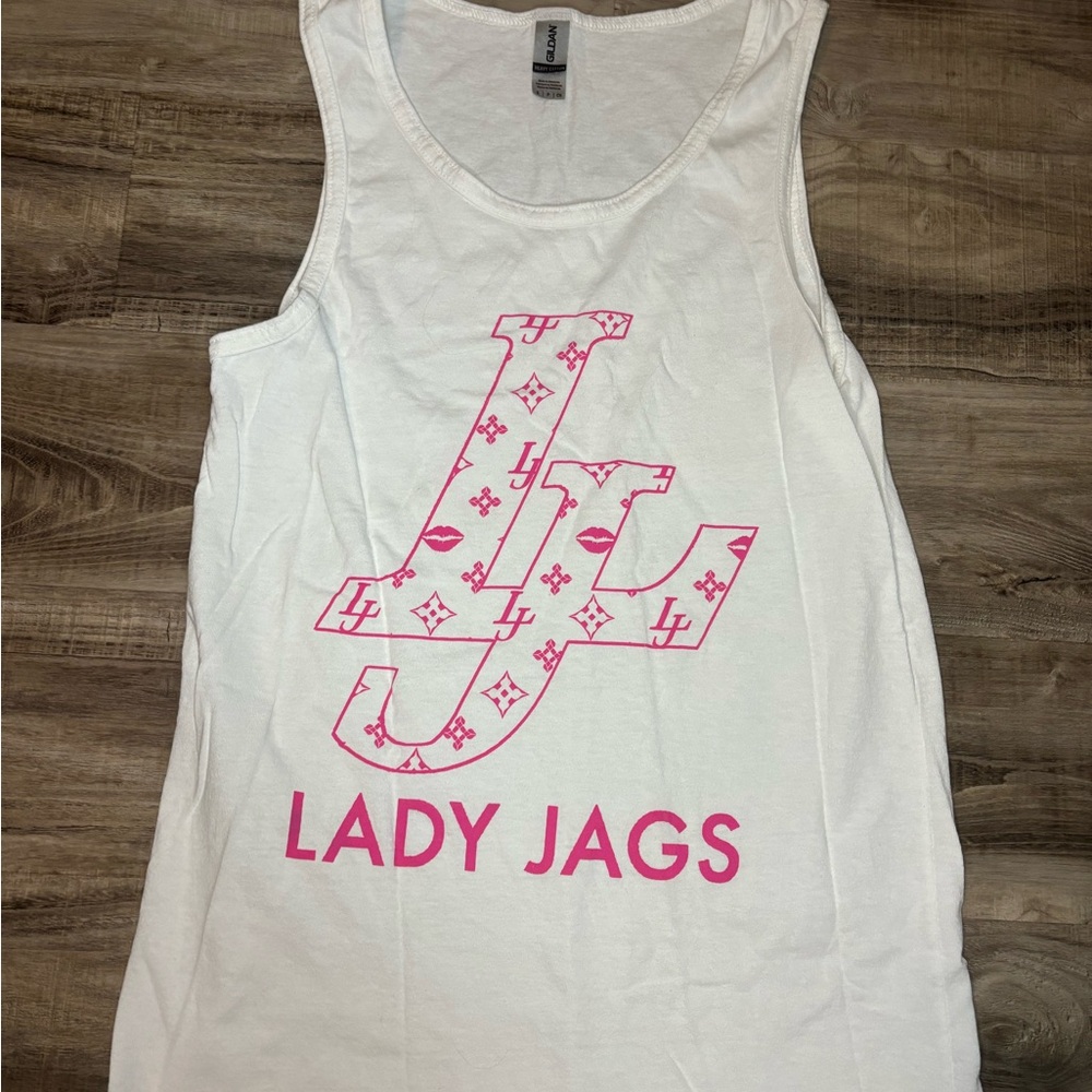Lady Jags White and Pink Tank Top